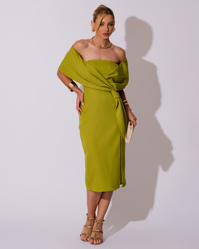 Foto Vestido de Festa Midi Alfaiataria Verde Pistache