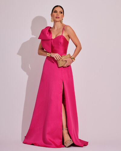 Foto Vestido de Festa Longo em Zibeline com Laço Removível Pink