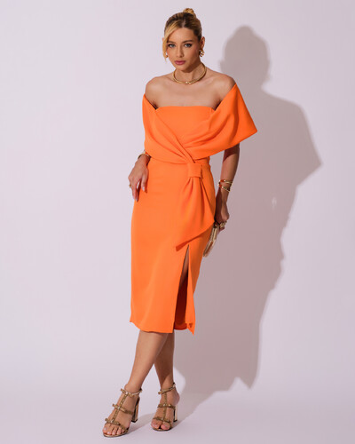 Foto Vestido de Festa Midi Alfaiataria Laranja