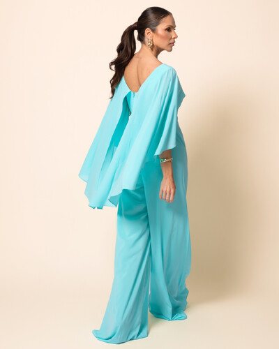 FotoMacacão de Festa Longo Crepe Chiffon com Capa Tiffany