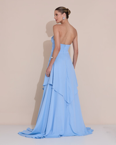 Foto Vestido de Festa Longo Tomara que Caia Crepe Chiffon Drapeado Camadas Serenity