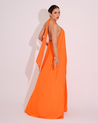 FotoVestido Longo com Amarração em Malha Laranja