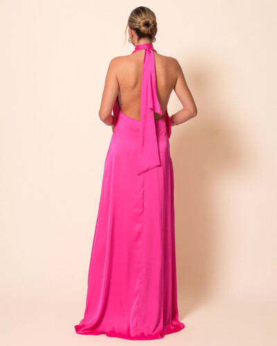 FotoVestido de Festa Longo Cetim Fluido Frente Única Degagê Mil Formas Pink New