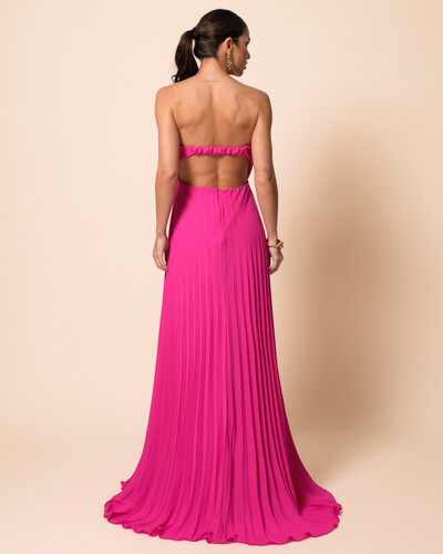 FotoVestido de Festa Longo Tomara que Caia Plissado Detalhe Pink