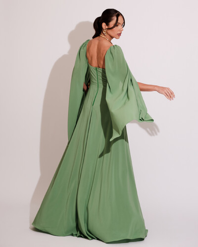 FotoVestido de Festa Longo com Capa Verde Matcha
