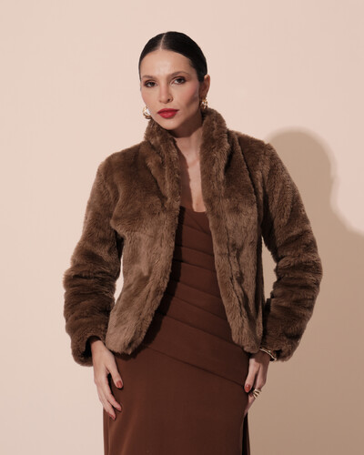 Foto Casaco Fake Fur Mocha Mousse