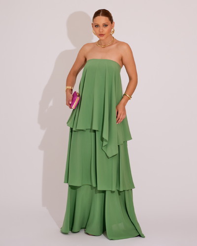 Foto Vestido de Festa Longo Tomara que Caia em Camadas Verde Claro
