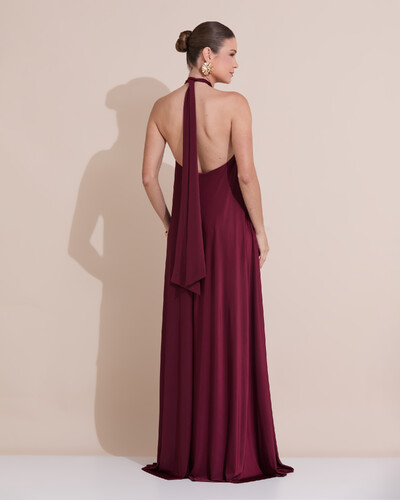 Foto Vestido Longo com Amarração em Malha Marsala Escuro