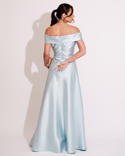 FotoVestido de Festa Longo Zibeline Ombro a Ombro com Fenda Serenity