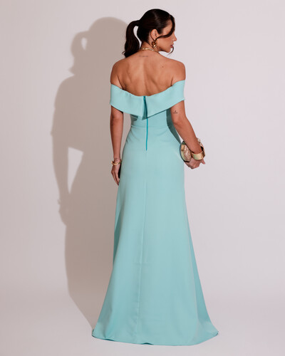 FotoVestido de Festa Longo Ombro a Ombro com Fenda em Alfaiataria Tiffany