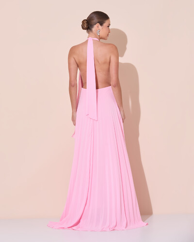 Foto Vestidos de Festa Longo Chiffon Fluido Frente Única Plissado Duplo Rosa Claro