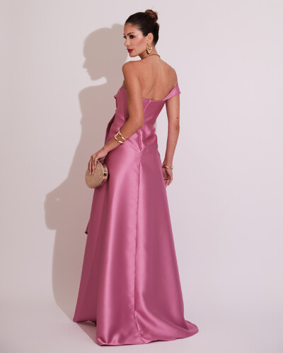 FotoVestido de Festa Longo Zibeline um Ombro Só Mullet Rosa