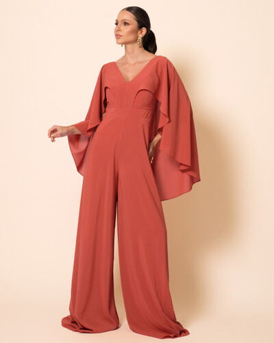 Foto Macacão de Festa Longo Crepe Chiffon com Capa Terracota