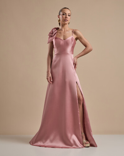 Foto Vestido de Festa Longo em Zibeline com Laço Removível Rose