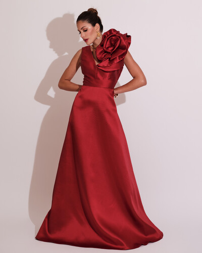 Foto Vestido de Festa longo Zibeline Flor Marsala