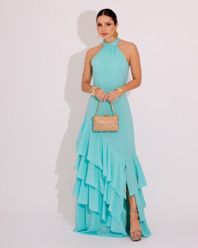 Foto Vestido de Festa Longo Decote Halter com Babados Tiffany