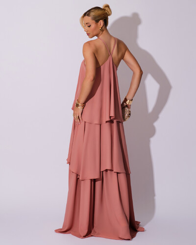 FotoVestido Longo Babado em Camadas Rose
