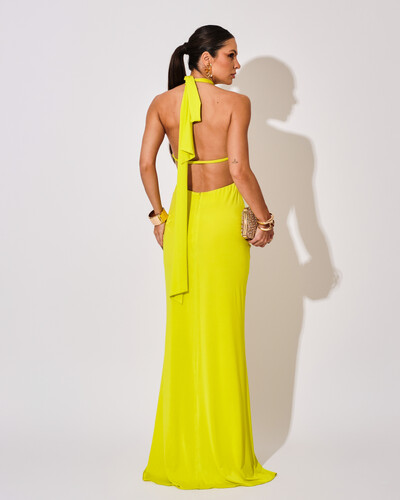 FotoVestido de Festa Longo Malha Jersey Gola Alta Saia Sereia Verde Lima