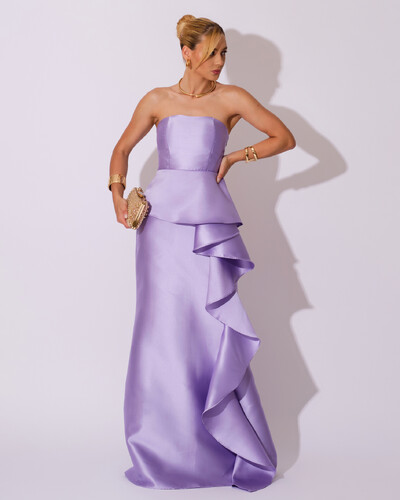 Foto Vestido de Festa Longo Tomara que Caia Babado Cascata Lilás