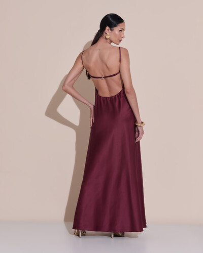 Foto Vestido de Festa Midi Fivela Costas Cetim Marsala