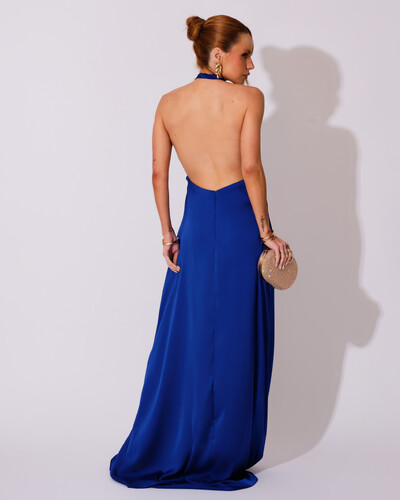 FotoVestido de Festa Longo Frente Única Degagê Cetim Fluido Azul Royal