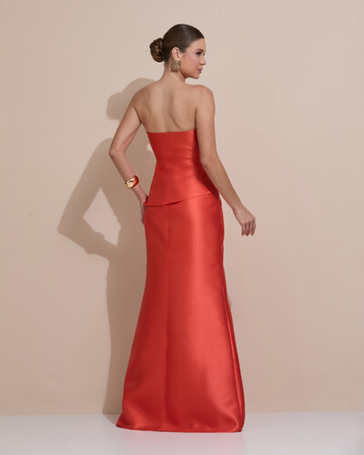 Foto Vestido de Festa Longo Tomara que Caia Babado Cascata Laranja