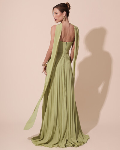 FotoVestido de Festa Longo Tomara que Caia Plissado com Lenço Verde Garden