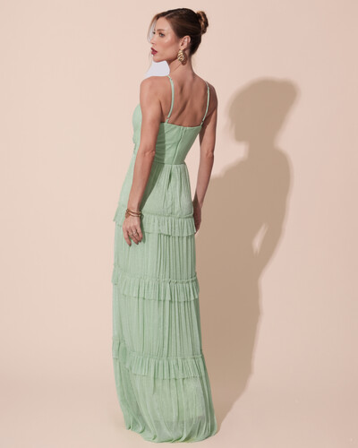 FotoVestido de Festa Longo Tule com Saia Babado Verde Lima