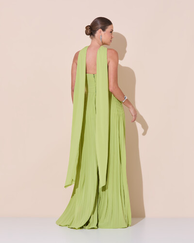 Foto Vestido de Festa Longo Tomara que Caia Plissado com Lenço Verde Claro