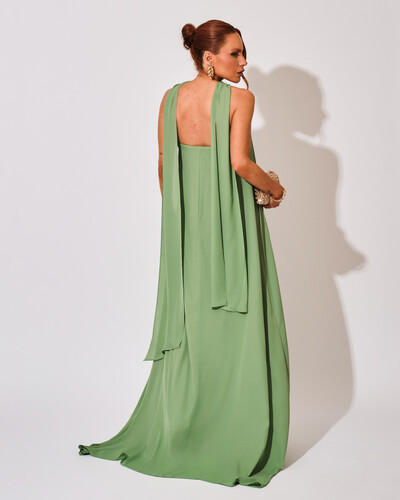 FotoVestido de Festa Longo Crepe Tomara que Caia com Lenço Verde Matcha