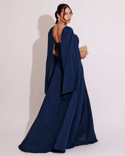 FotoVestido de Festa Longo com Capa Azul Marinho