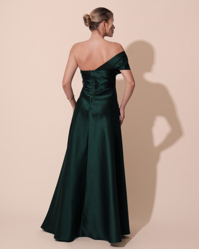 FotoVestido de Festa longo Faixa Ombro e Fenda Zibeline Verde Escuro