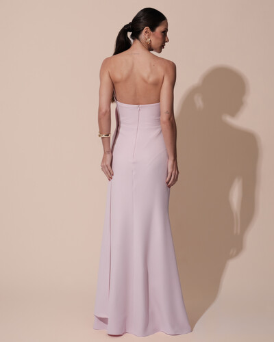 FotoVestido de Festa Longo Alfaiataria Tomara que Caia Drapeado Faixa Rosa Claro