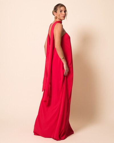 FotoVestido de Festa Longo Crepe Tomara que Caia com Lenço Vermelho