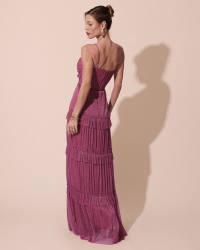 FotoVestido de Festa Longo Tule com Saia Babado Fúcsia