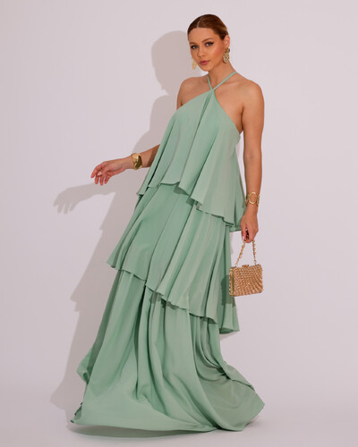Foto Vestido Longo Babado em Camadas Verde Menta