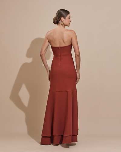 Foto Vestido Longo com Fenda de Babados Alfaiataria Terracota