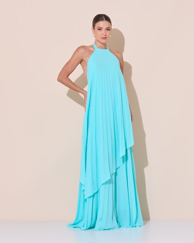 Foto Vestidos de Festa Longo Chiffon Fluido Frente Única Plissado Duplo Tiffany