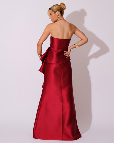 FotoVestido de Festa Longo Tomara que Caia Babado Cascata Marsala