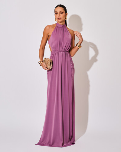 Foto Vestido de Festa Longo Malha Jersey Gola Alta Saia Sereia Lilás