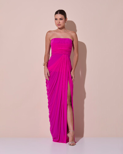 Foto Vestido De Festa Longo Tomara que Caia Tule Drapeado Fenda Pink New