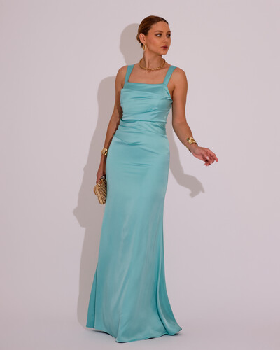Foto Vestido Longo de Festa Cetim Alfaiataria Drapeado Sereia Tiffany