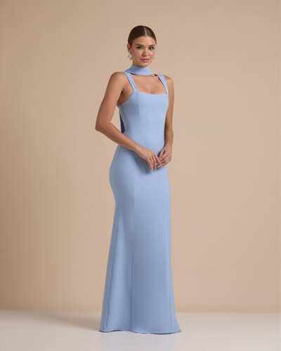 Foto Vestido de Festa Longo Alfaiataria Alça Larga e Lenço Serenity