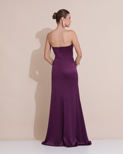 Foto Vestido de Festa Longo Cetim Alfaiataria Tomara que Caia Fenda Roxo