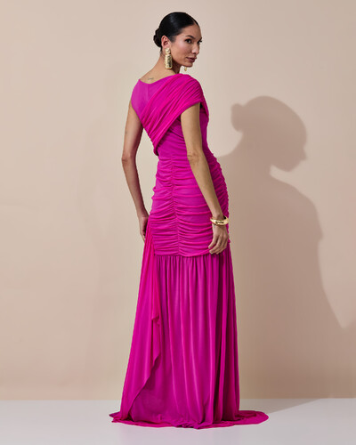 Foto Vestido de Festa Longo Tule Faixa Detalhe Drapeado Pink New