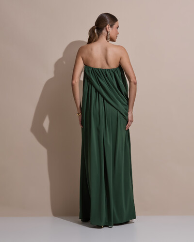 Foto Vestido de Festa Longo Tomara Que Caia Crepe Chiffon Drapeado Verde Militar