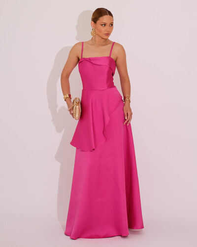 Foto Vestido de Festa Zibeline Tomara que Caia com Recortes e Camadas Pink
