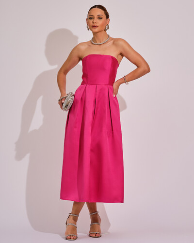 Foto Vestido Midi Tomara que Caia Zibeline Com Pregas Pink