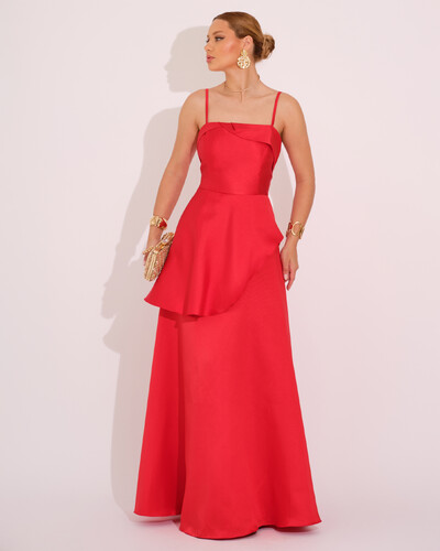 Foto Vestido de Festa Zibeline Tomara que Caia com Recortes e Camadas Vermelho