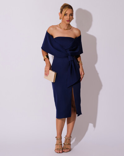 Foto Vestido de Festa Midi Alfaiataria Azul Marinho